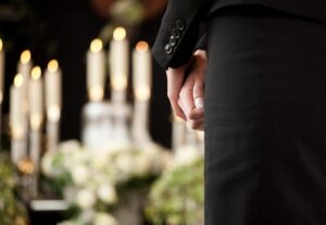 Woman at funeral mourning